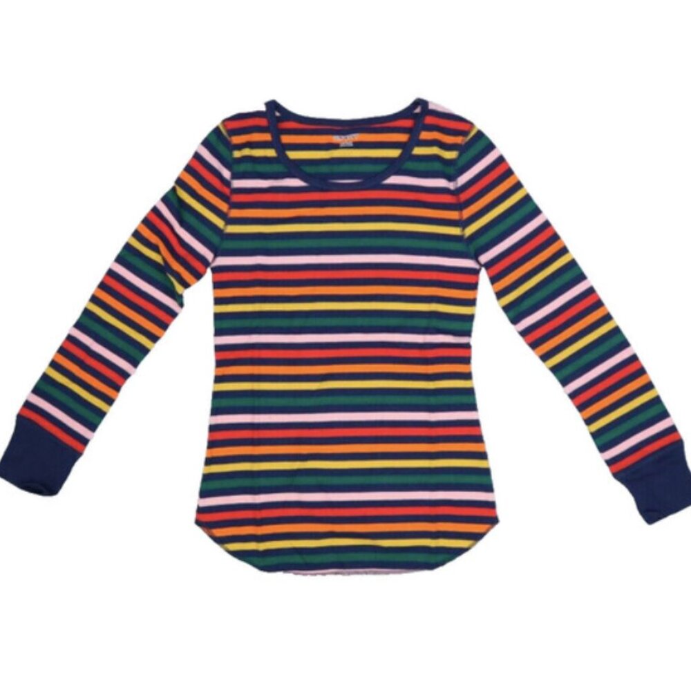 NWT Old Navy Thermal Knit Long Sleeve Pajama Top Rainbow Stripe Size XL